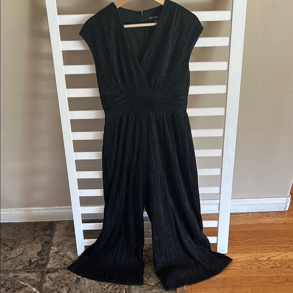Maggy London Black Sparkle Pleat Novelty Wide-Leg Crop Jumpsuit Romper US 2 - Picture 3 of 14
